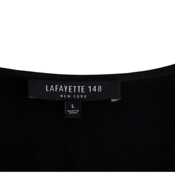 Lafayette 148 Women's Size Large Black Silk Short Sleeve V-Neck Blouse Shirt Top - Picture 3 of 6